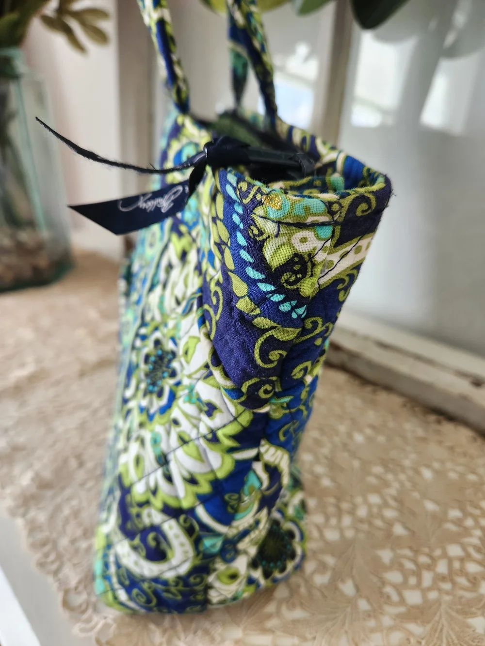 Vera Bradley Rhythem And Blues Quilted Floral Paisley Tote Bag in Navy and Teal